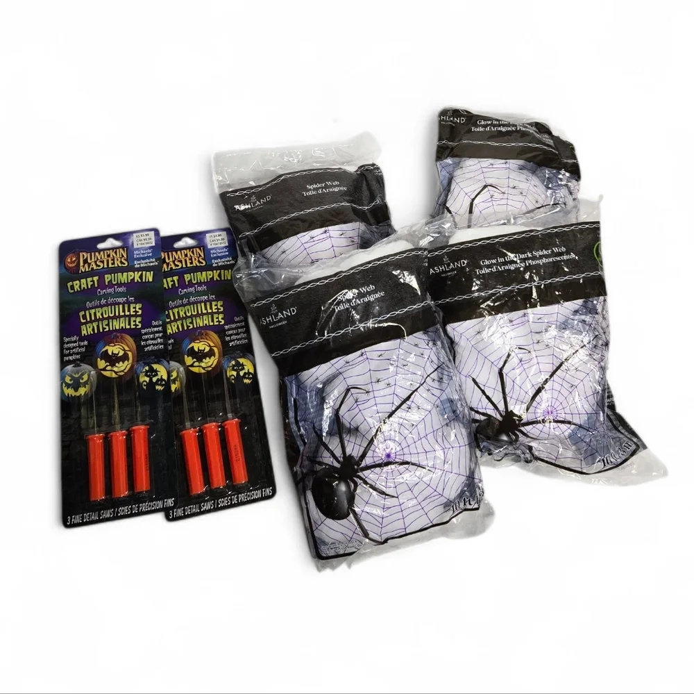 NEW Ashland Pumpkin Masters Halloween decor webs and pumpkin carving tools lot‎